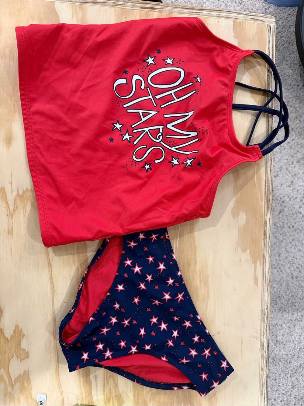 Cat & Jack Red and Navy Girls Two-Piece Swim Set - "Oh My Stars"